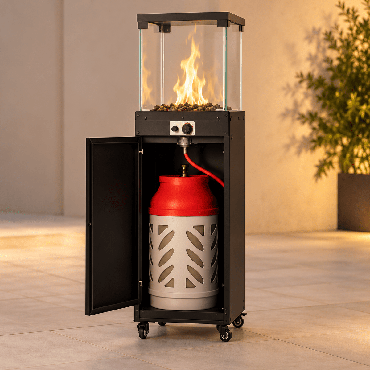 Modern Outdoor Gas Patio Heater with Glass Flame Column - SHAGHAF HOME