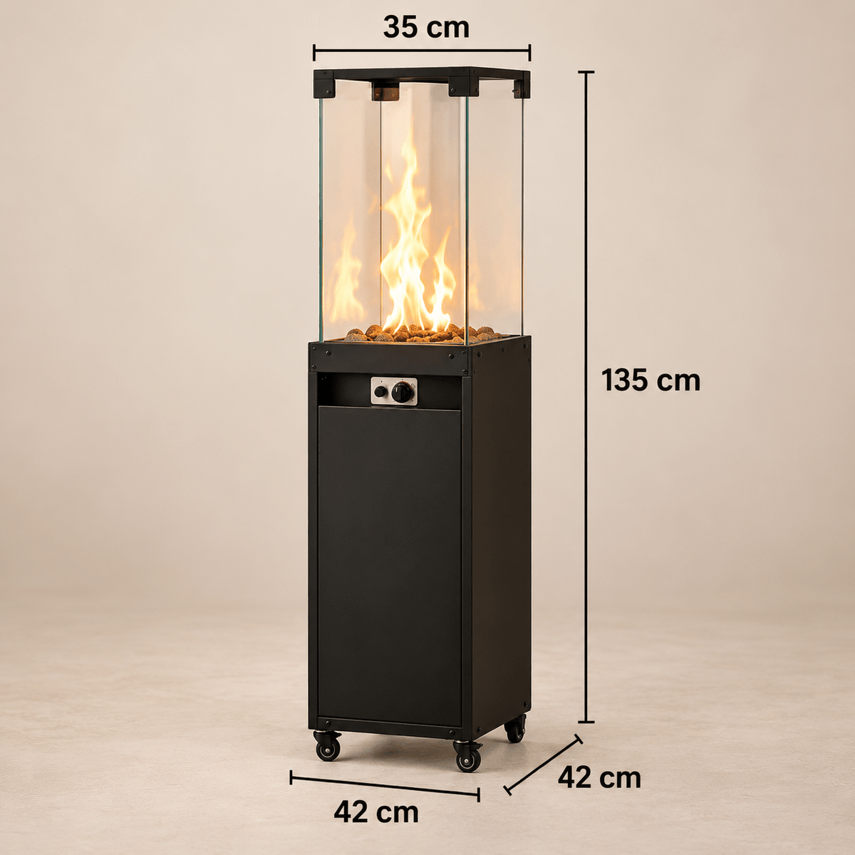 Modern Outdoor Gas Patio Heater with Glass Flame Column - SHAGHAF HOME