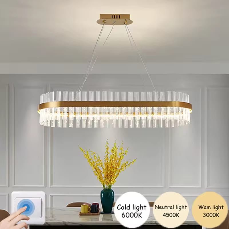 Modern Oval Crystal LED Chandelier – 120 cm (3 Light Colors) - SHAGHAF HOME