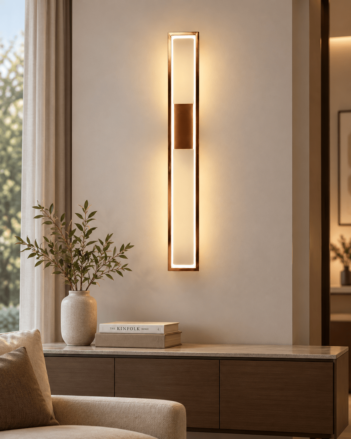 Modern Rose Gold LED Wall Light 60 cm – Slim Rectangular Wall Sconce - SHAGHAF HOME