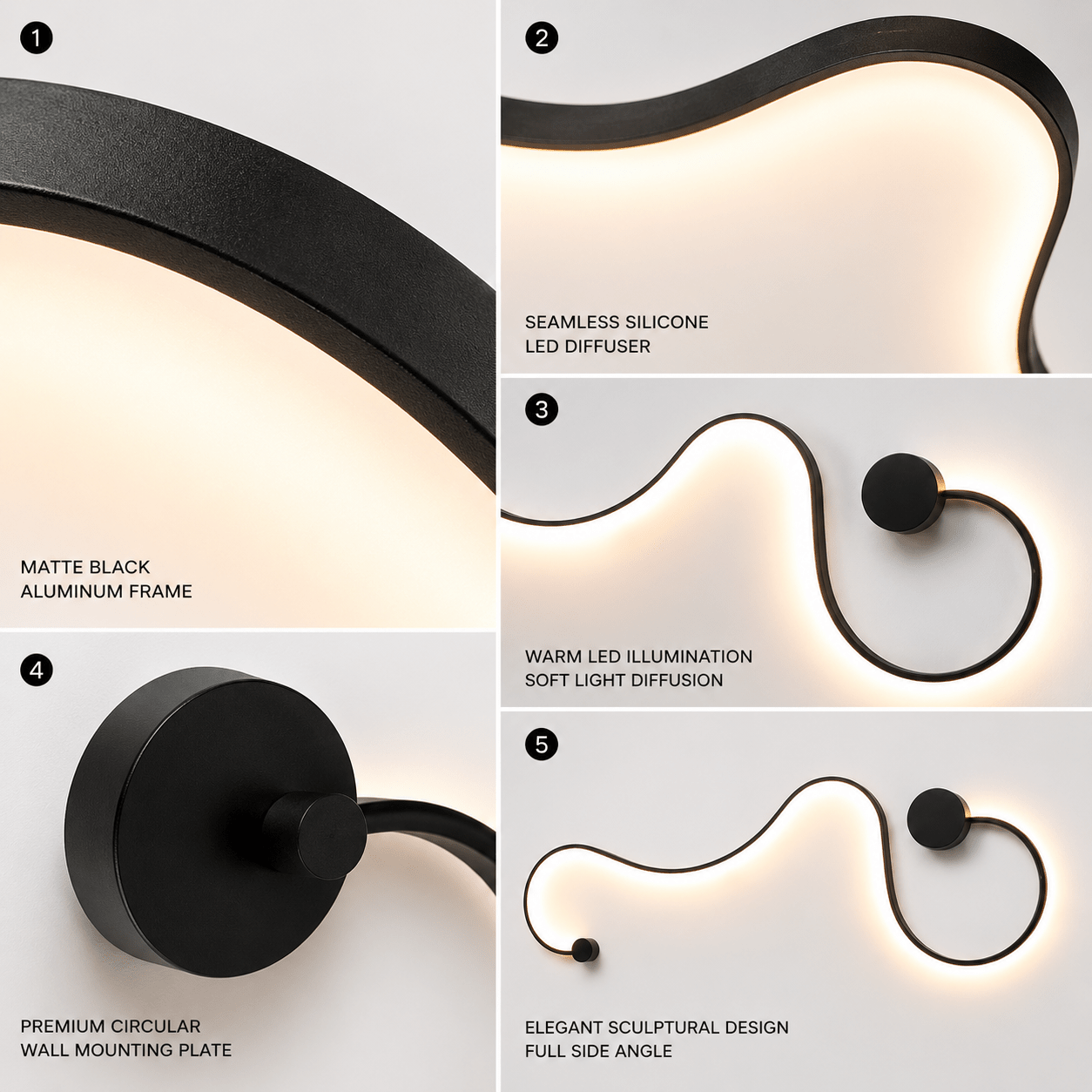 Modern Sculptural LED Wall Lamp – 3 Color Changing Wall Light | Minimalist Black Aluminum Sconce - SHAGHAF HOME