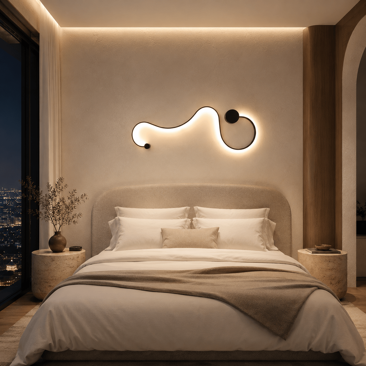 Modern Sculptural LED Wall Lamp – 3 Color Changing Wall Light | Minimalist Black Aluminum Sconce - SHAGHAF HOME