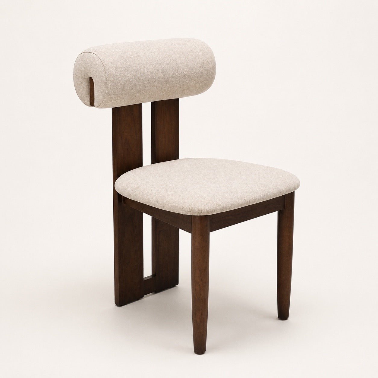 Modern Solid Wood Dining Chair with Linen Upholstered Seat & Sculptural Backrest – Beige - SHAGHAF HOME