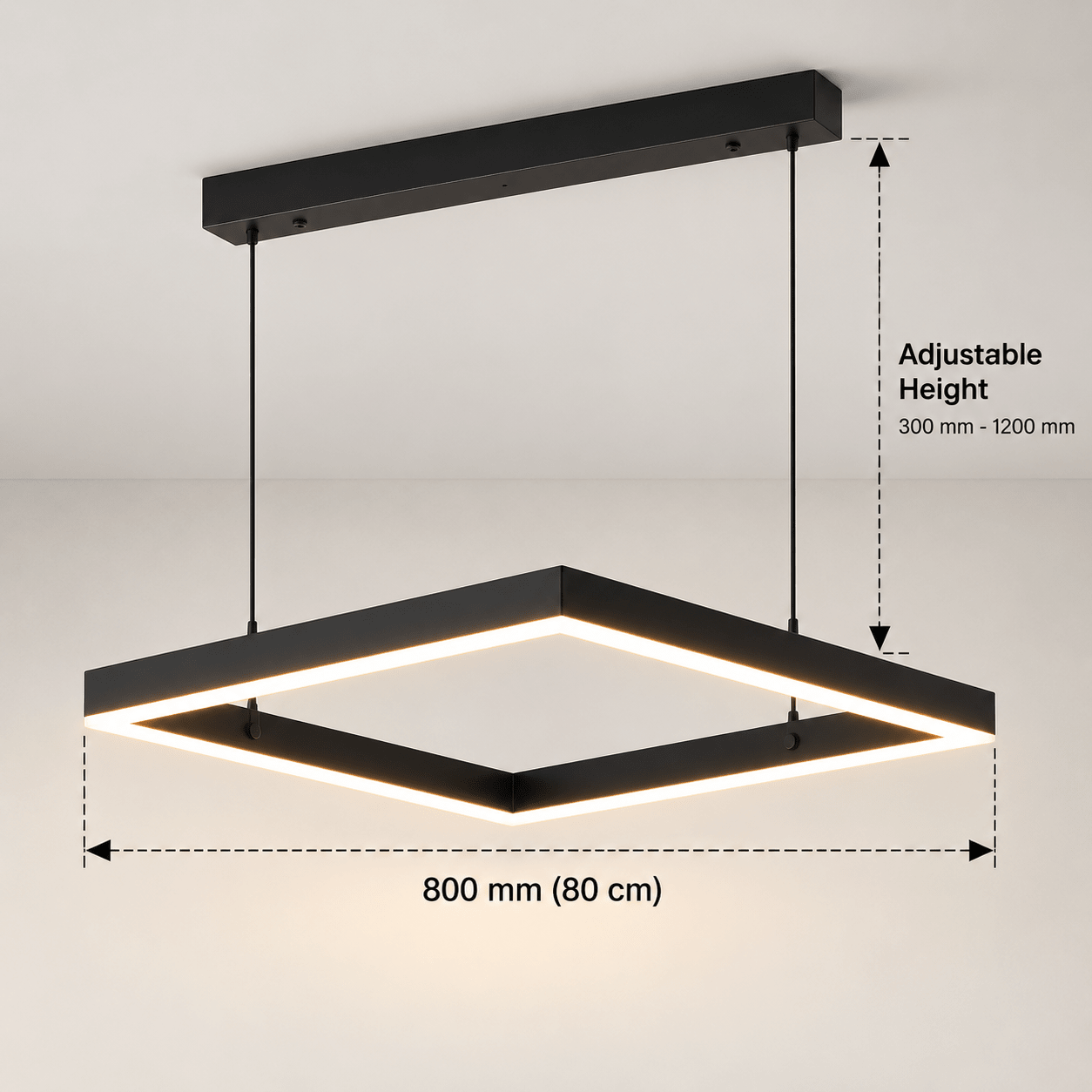 Modern Square LED Pendant Light 80cm – 3 Color Lighting & Adjustable Height - SHAGHAF HOME