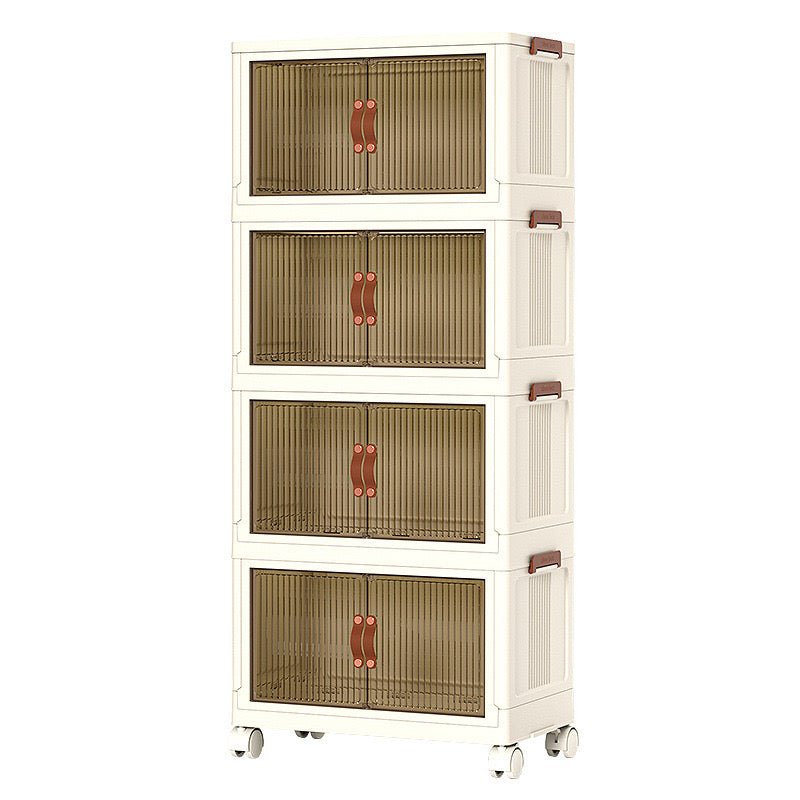 Modern Stackable Plastic Storage Cabinet with Clear Doors & Wheels - SHAGHAF HOME