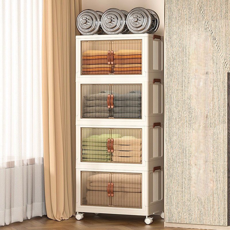Modern Stackable Plastic Storage Cabinet with Clear Doors & Wheels - SHAGHAF HOME