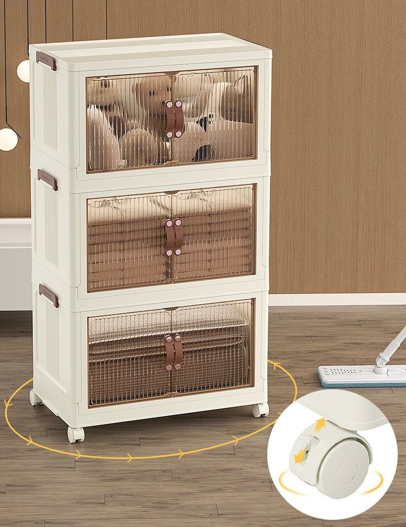 Modern Stackable Plastic Storage Cabinet with Clear Doors & Wheels - SHAGHAF HOME