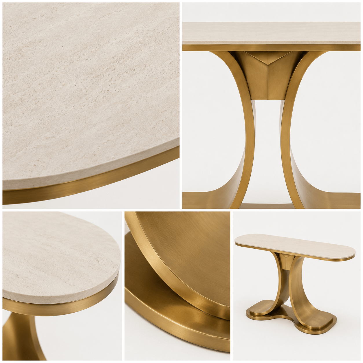 Modern Stone Console Table with Matte Gold Stainless Steel Base - SHAGHAF HOME