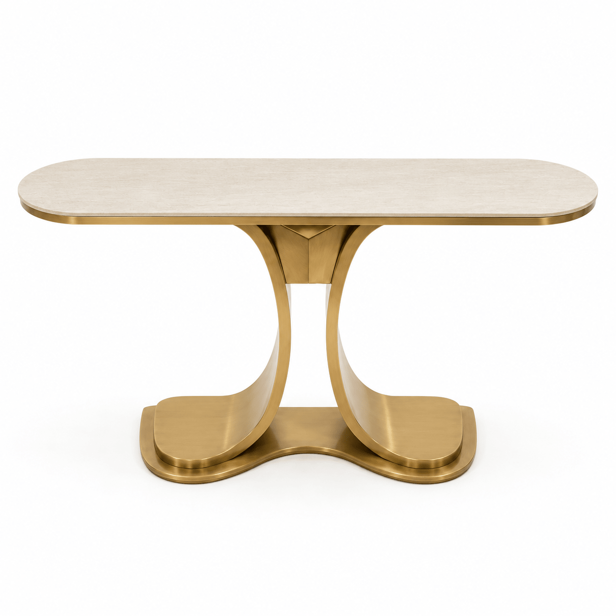 Modern Stone Console Table with Matte Gold Stainless Steel Base - SHAGHAF HOME