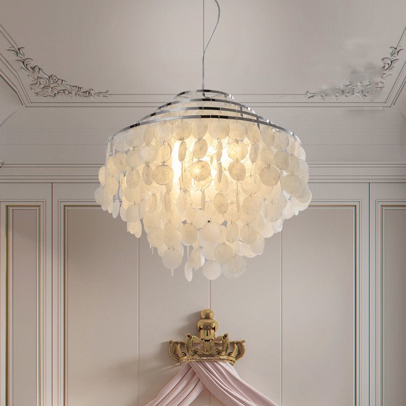 Modern Tiered Glass Chandelier – Capiz Look - SHAGHAF HOME