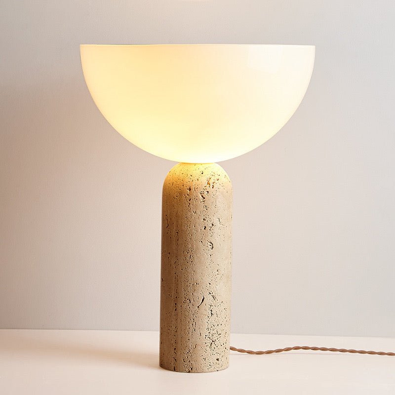 Modern Travertine & Glass Table Lamp – Minimalist Elegance for Any Space - SHAGHAF HOME