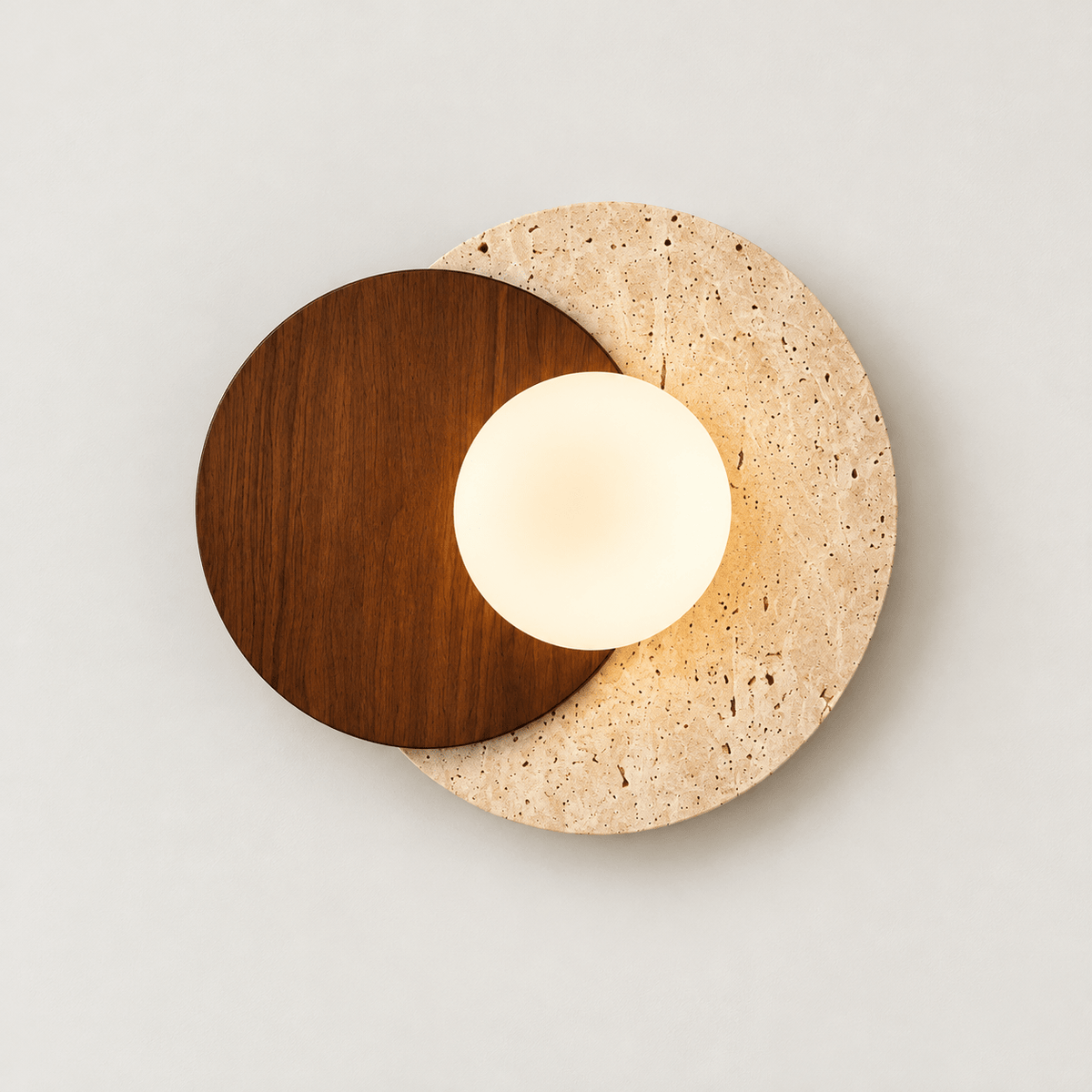 Modern Travertine Stone & Solid Wood Wall Light – Brown & Beige - SHAGHAF HOME