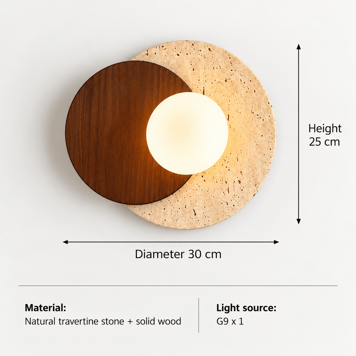 Modern Travertine Stone & Solid Wood Wall Light – Brown & Beige - SHAGHAF HOME