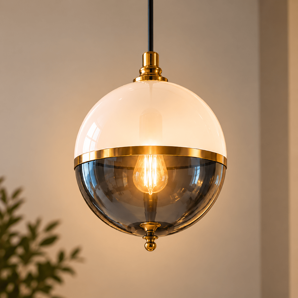 Modern Two-Tone Glass Globe Pendant Light – White & Smoked Glass with Gold Finish - SHAGHAF HOME