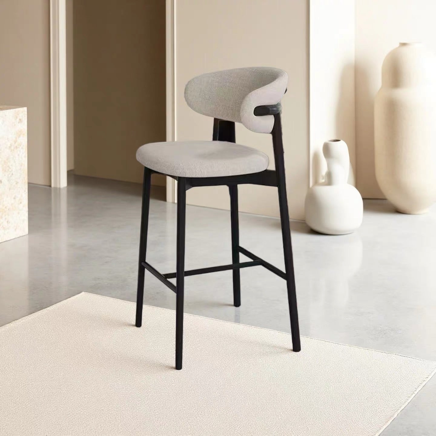 Modern Upholstered Barstool with black Metal Base - SHAGHAF HOME