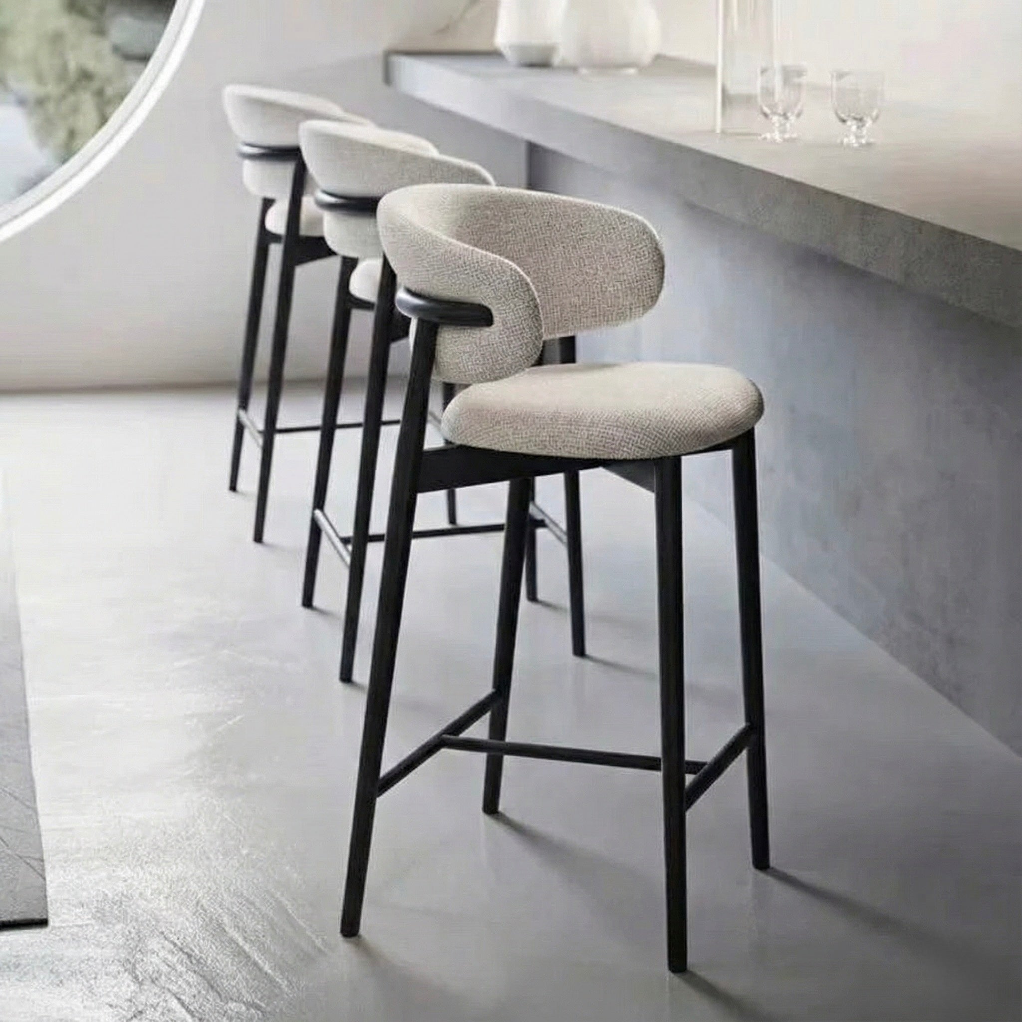 Modern Upholstered Barstool with black Metal Base - SHAGHAF HOME