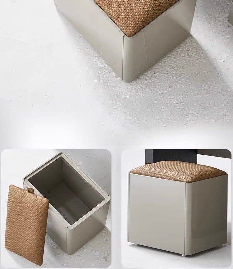 Modern Vanity Dresser Set with Mirror and Storage Ottoman Stool – Two - Tone Design - SHAGHAF HOME