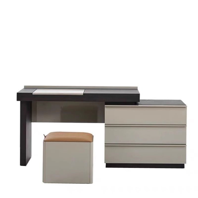 Modern Vanity Dresser Set with Mirror and Storage Ottoman Stool – Two - Tone Design - SHAGHAF HOME