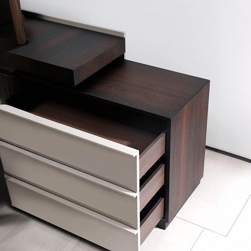 Modern Vanity Dresser Set with Mirror and Storage Ottoman Stool – Two - Tone Design - SHAGHAF HOME