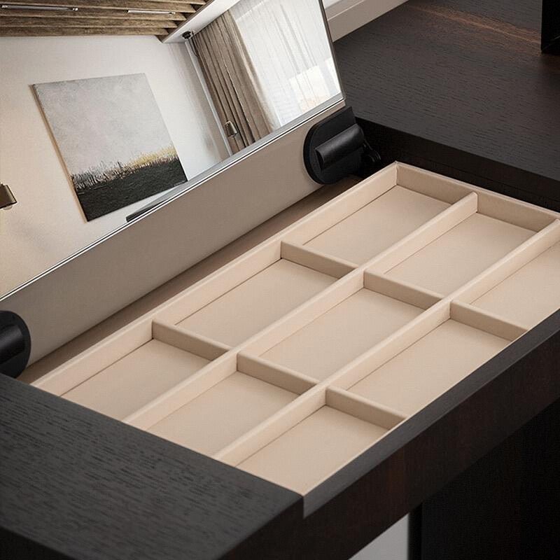 Modern Vanity Dresser Set with Mirror and Storage Ottoman Stool – Two - Tone Design - SHAGHAF HOME