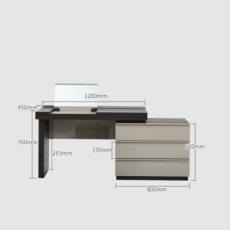 Modern Vanity Dresser Set with Mirror and Storage Ottoman Stool – Two - Tone Design - SHAGHAF HOME