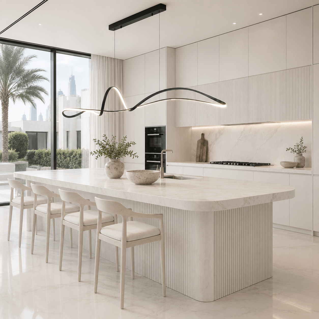 Modern Wave LED Pendant Light – Minimalist Black Linear Hanging Ceiling Lamp for Dining Room, Kitchen Island & Living Room - SHAGHAF HOME