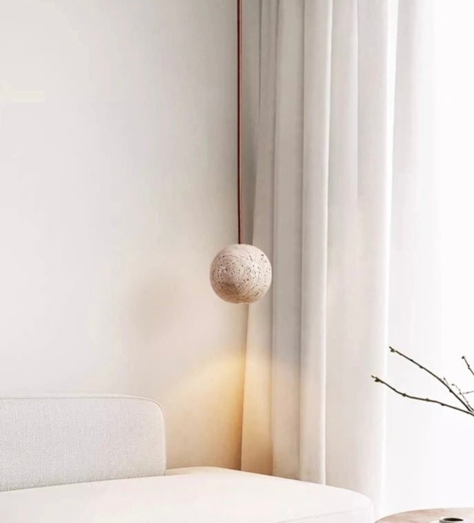 Natural Travertine Stone Pendant Lamp – Handcrafted Minimalist Hanging Light - SHAGHAF HOME