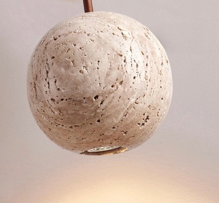 Natural Travertine Stone Pendant Lamp – Handcrafted Minimalist Hanging Light - SHAGHAF HOME