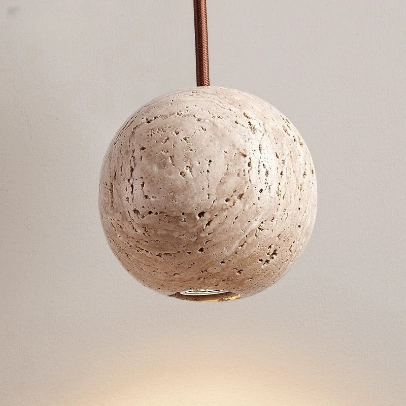 Natural Travertine Stone Pendant Lamp – Handcrafted Minimalist Hanging Light - SHAGHAF HOME
