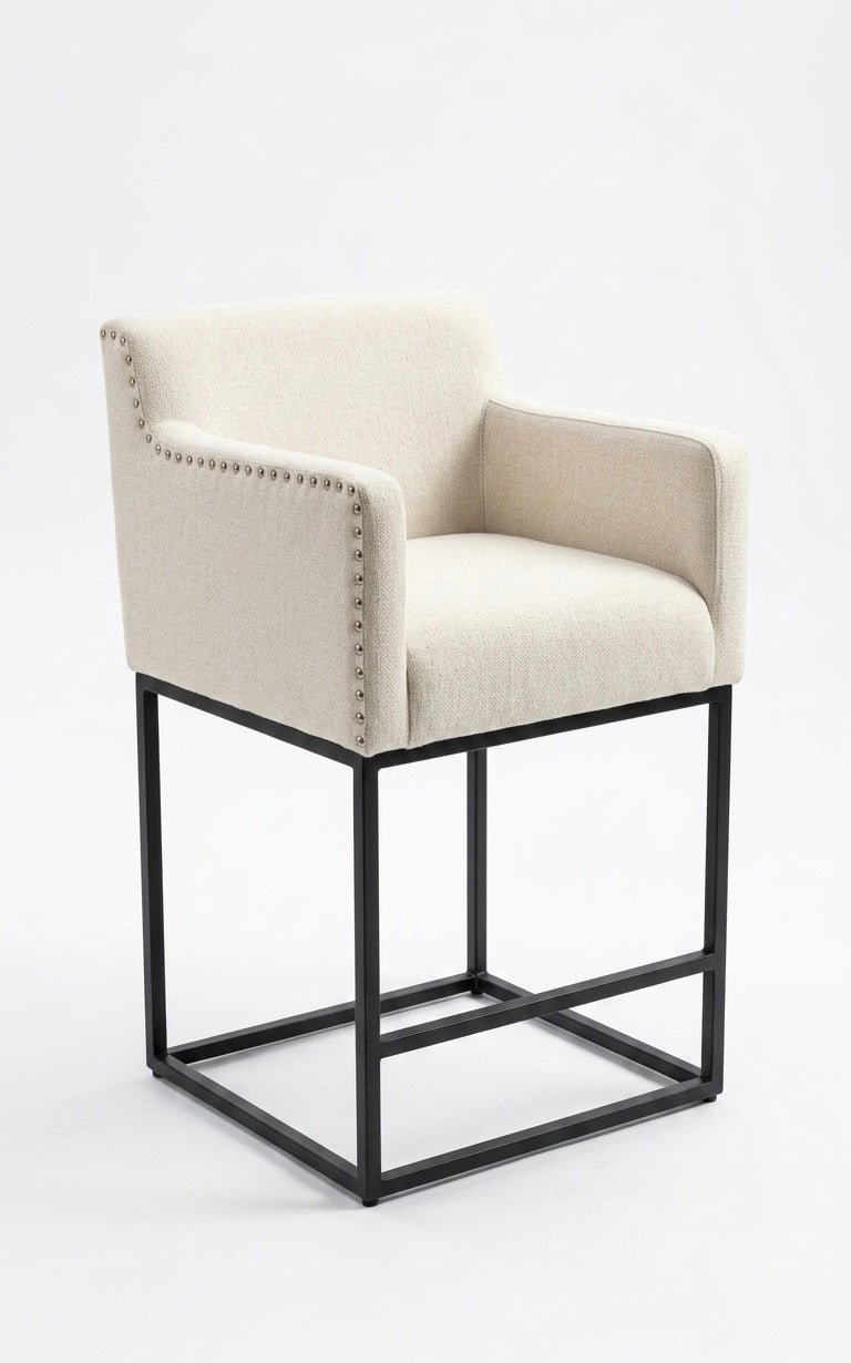 Noir Edge Upholstered Bar Chair – Cream Fabric & Black Metal Base - SHAGHAF HOME