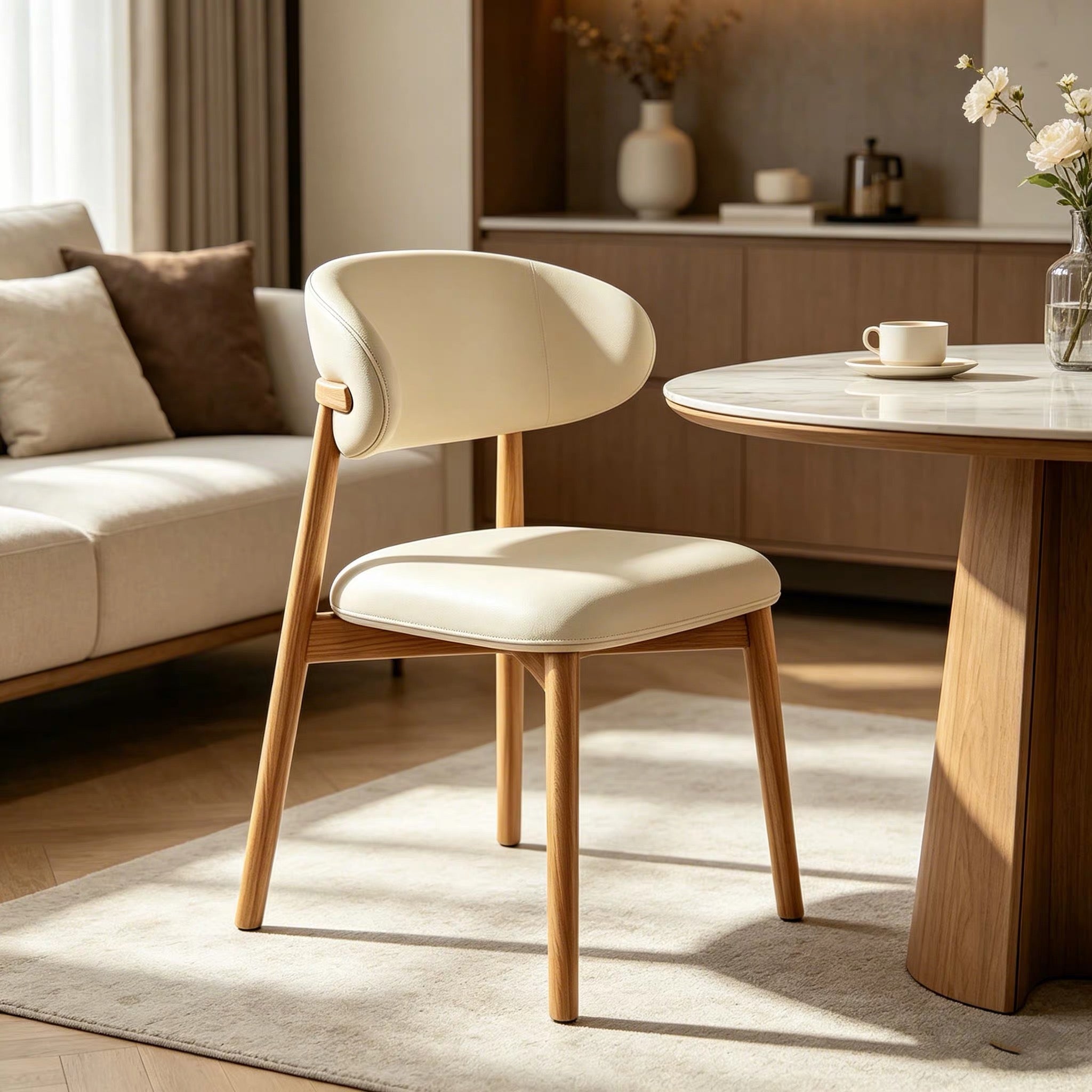 Nordelle Solid Wood Dining Chair – Beige Artificial Leather. - SHAGHAF HOME