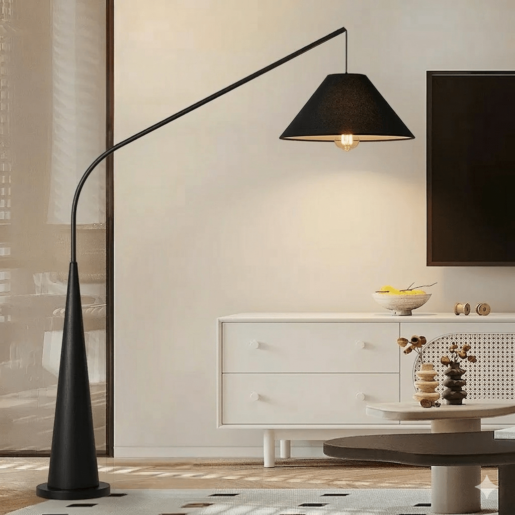 Obsidian Arc Luxury Floor Lamp — Sculptural Black Metal Statement Light - SHAGHAF HOME