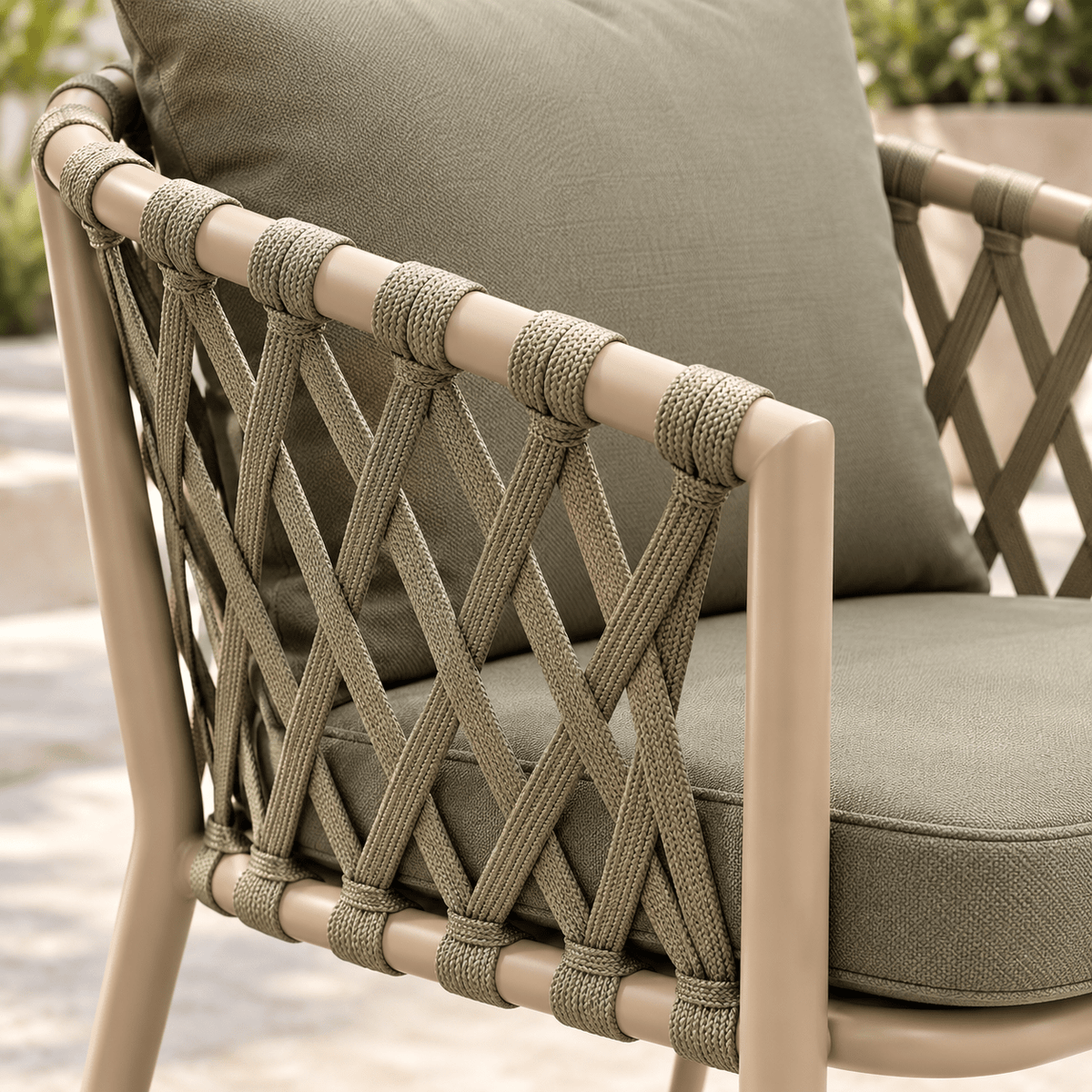 Olive Green Outdoor Rope Armchair with Aluminum Frame - SHAGHAF HOME