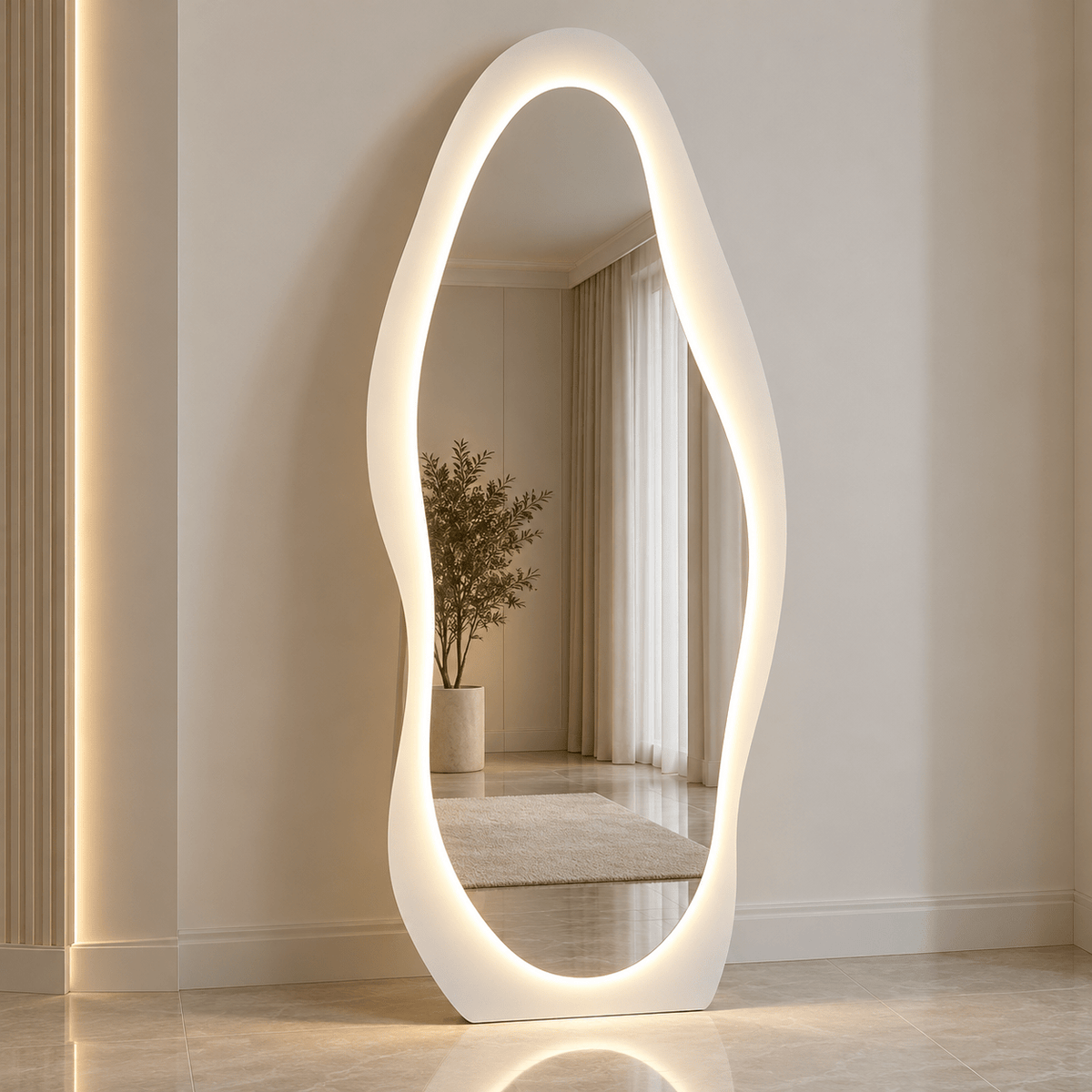 Organic LED Full-Length Floor Mirror 180×80 cm – Dimmable 3-Color Light - SHAGHAF HOME