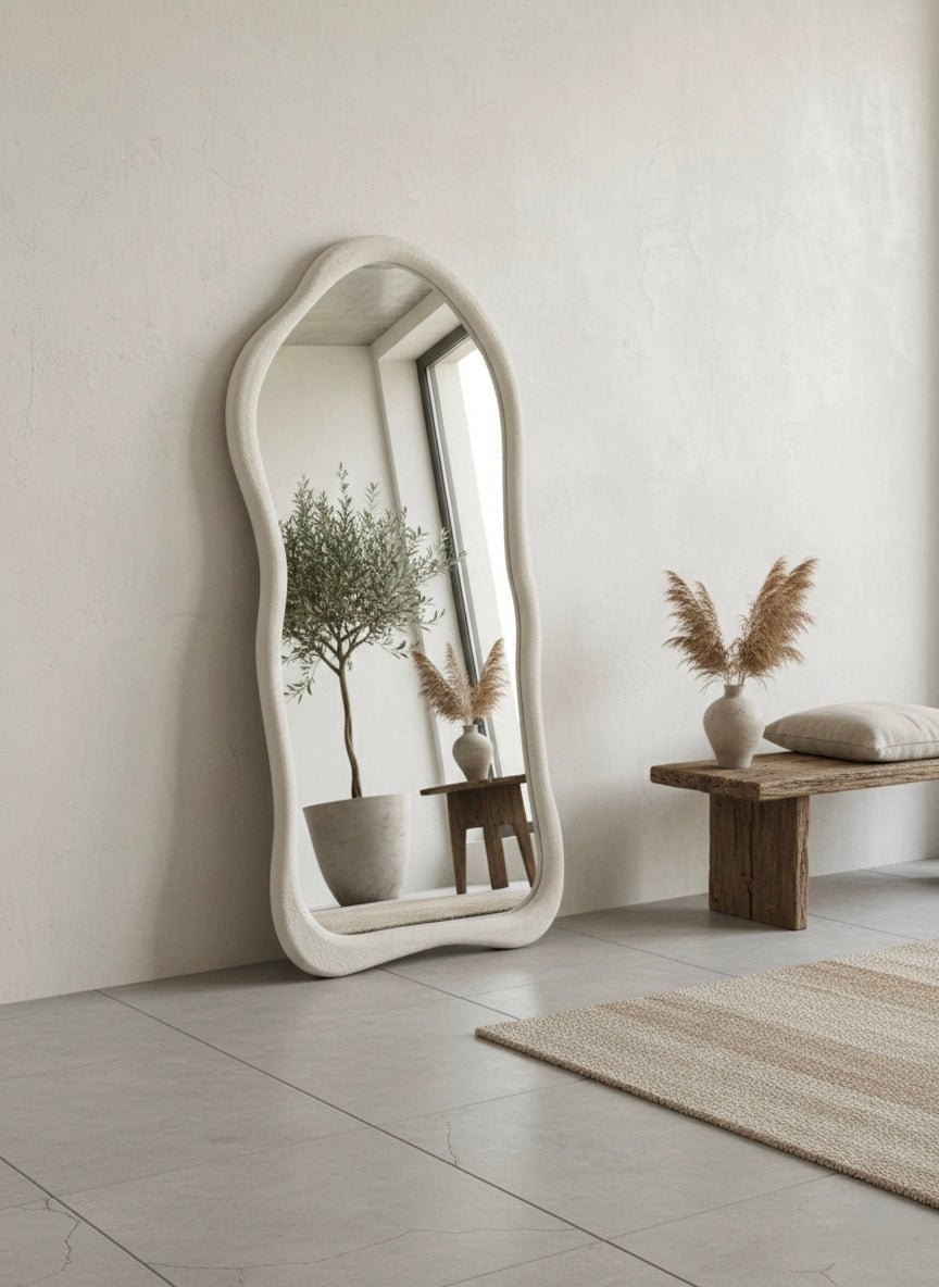 Organic Wabi - Sabi Floor Mirror – Fiberglass Cement Finish (180 × 80 cm) - SHAGHAF HOME