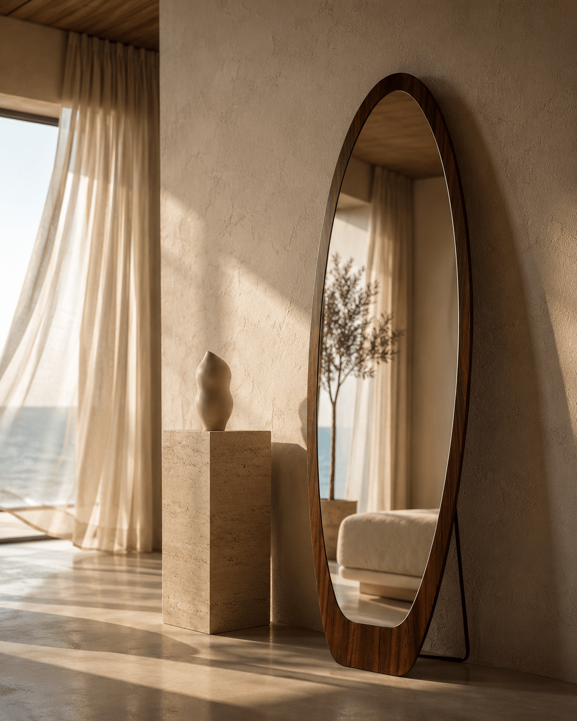 Organic Walnut Finish Full - Length Floor Mirror – 180×60 cm - SHAGHAF HOME