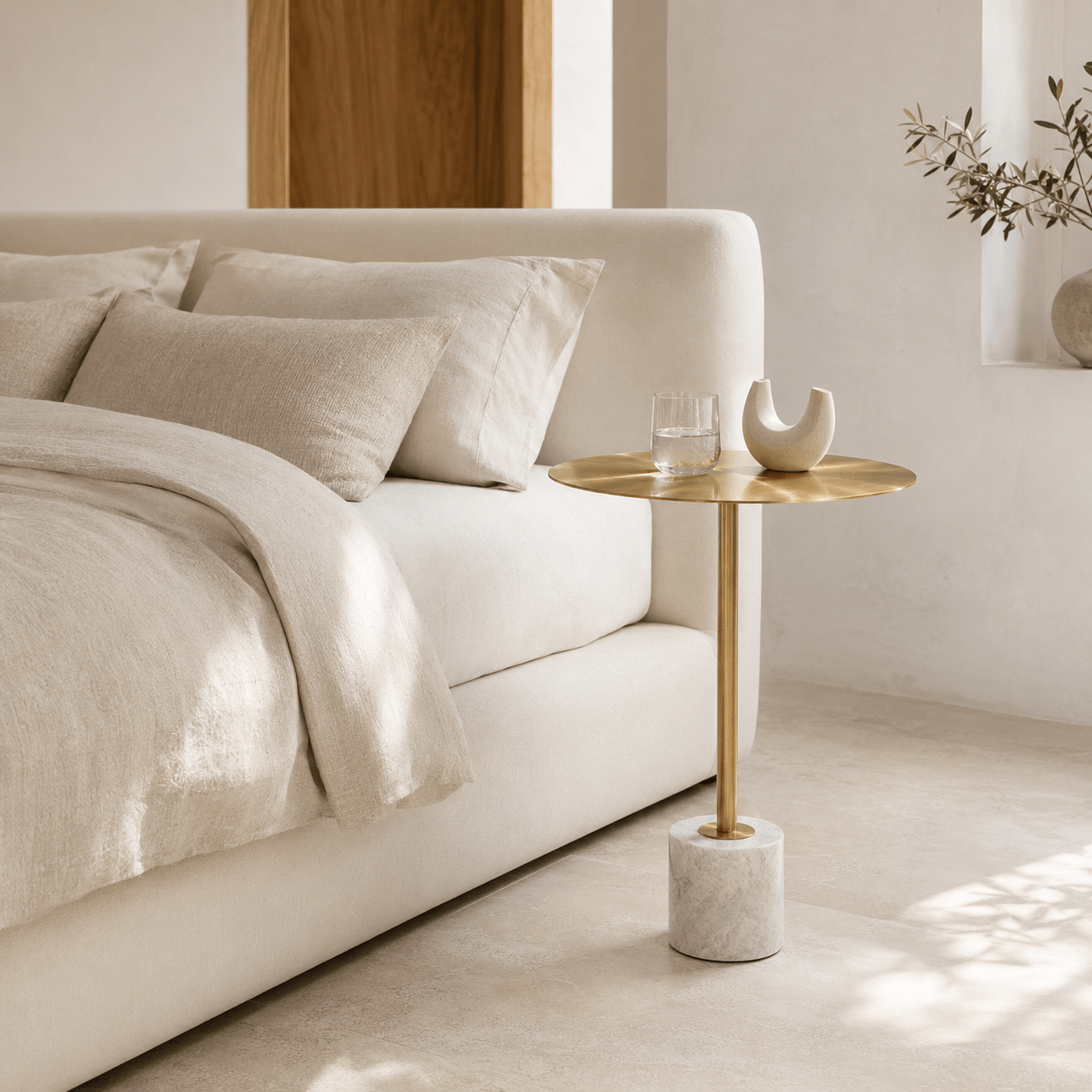 perlies Brushed Gold & White Marble Side Table - SHAGHAF HOME