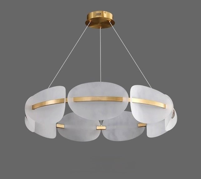 Petal Glow Modern Chandelier – Gold Frame with Frosted Acrylic Petal Shades - SHAGHAF HOME