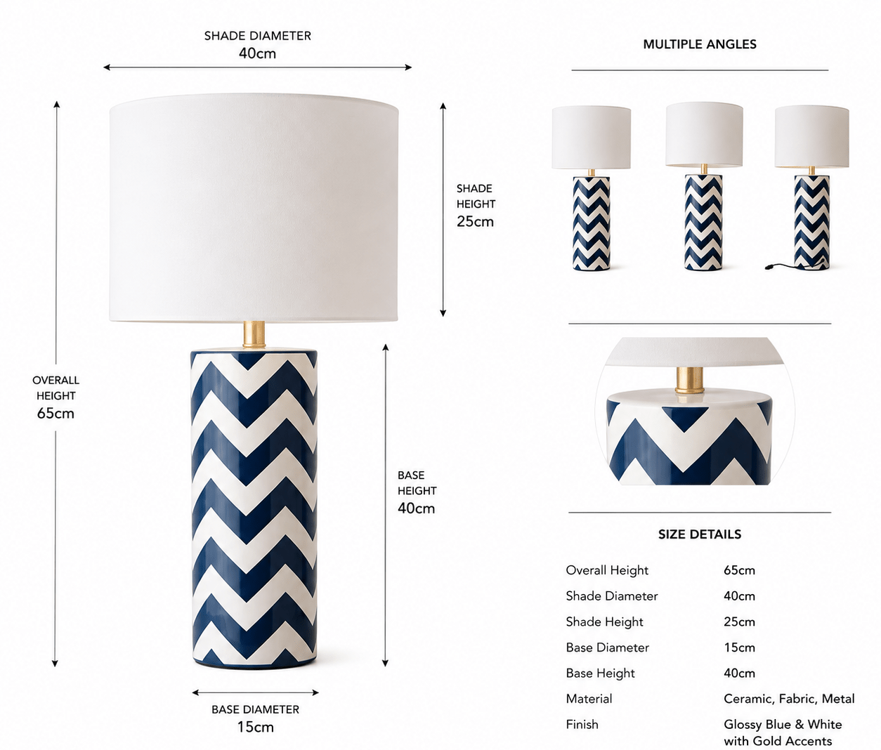 Portofino white and navy bluenCeramic Table Lamp - SHAGHAF HOME