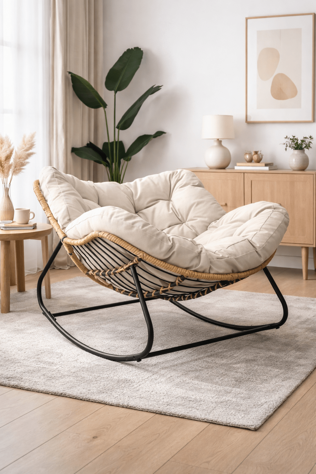 Premium Beige Outdoor & Indoor Rocking Chair — Stylish Comfort for Your Garden or Patio - SHAGHAF HOME