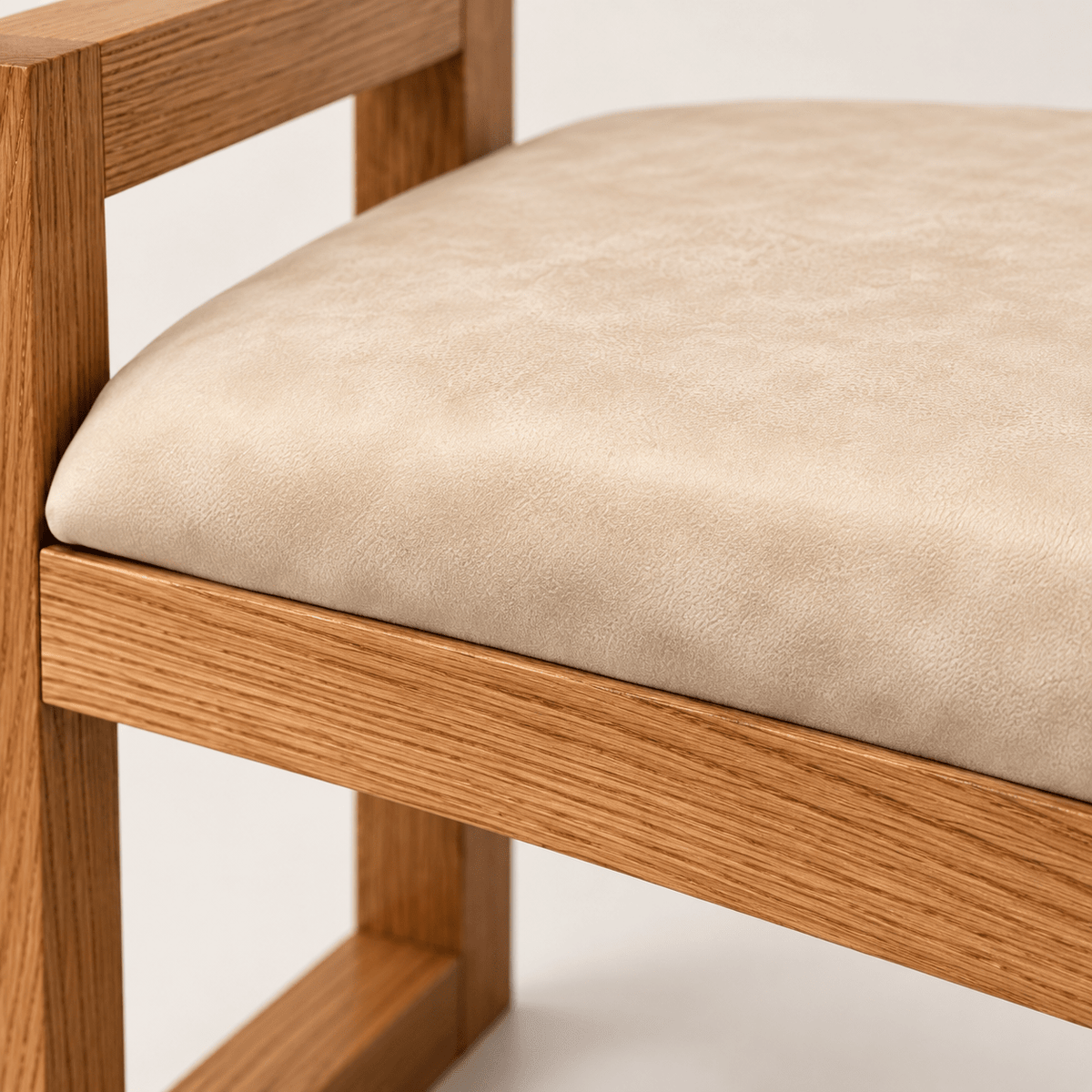 Red Oak Upholstered Bench with Beige Cushion - SHAGHAF HOME