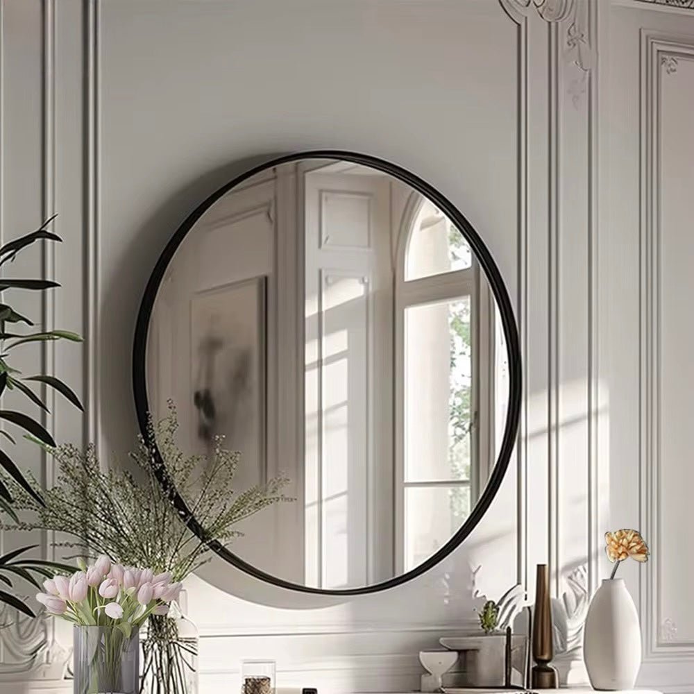 Round Aluminum Black frame wall mirror - SHAGHAF HOME