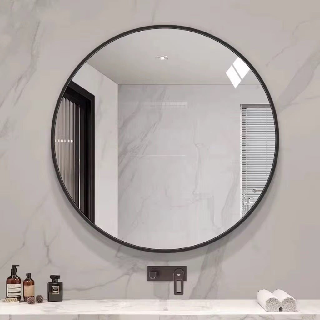 Round Aluminum Black frame wall mirror - SHAGHAF HOME