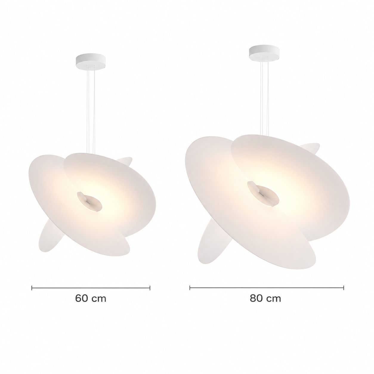 Sculptural silk pendant light size comparison for 60 cm and 80 cm