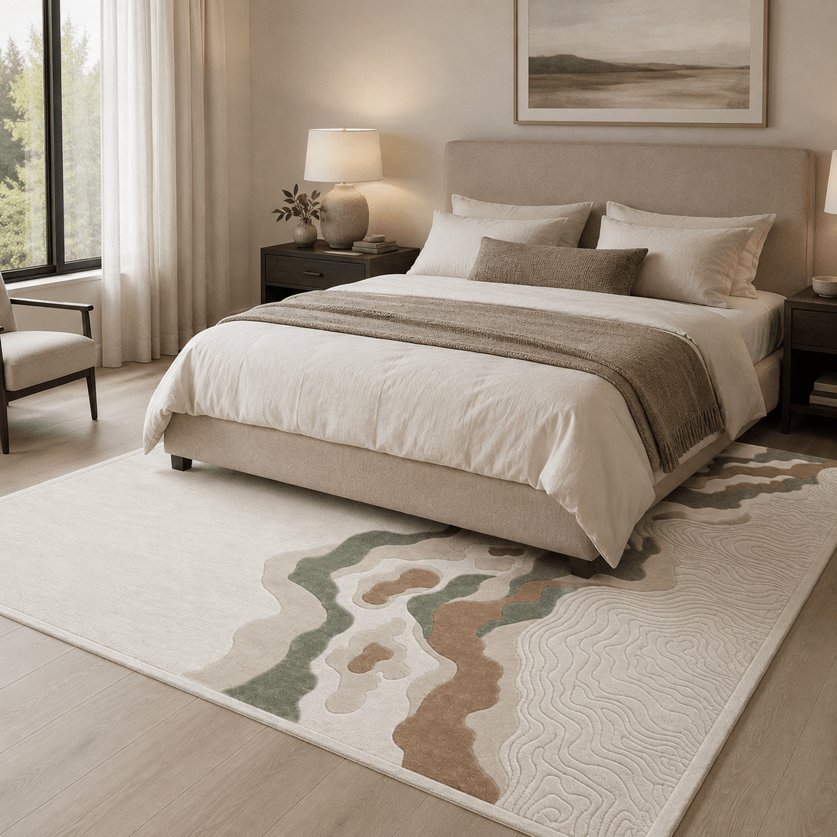Seyra Sage Abstract Textured Rug – 200 × 300 cm - SHAGHAF HOME