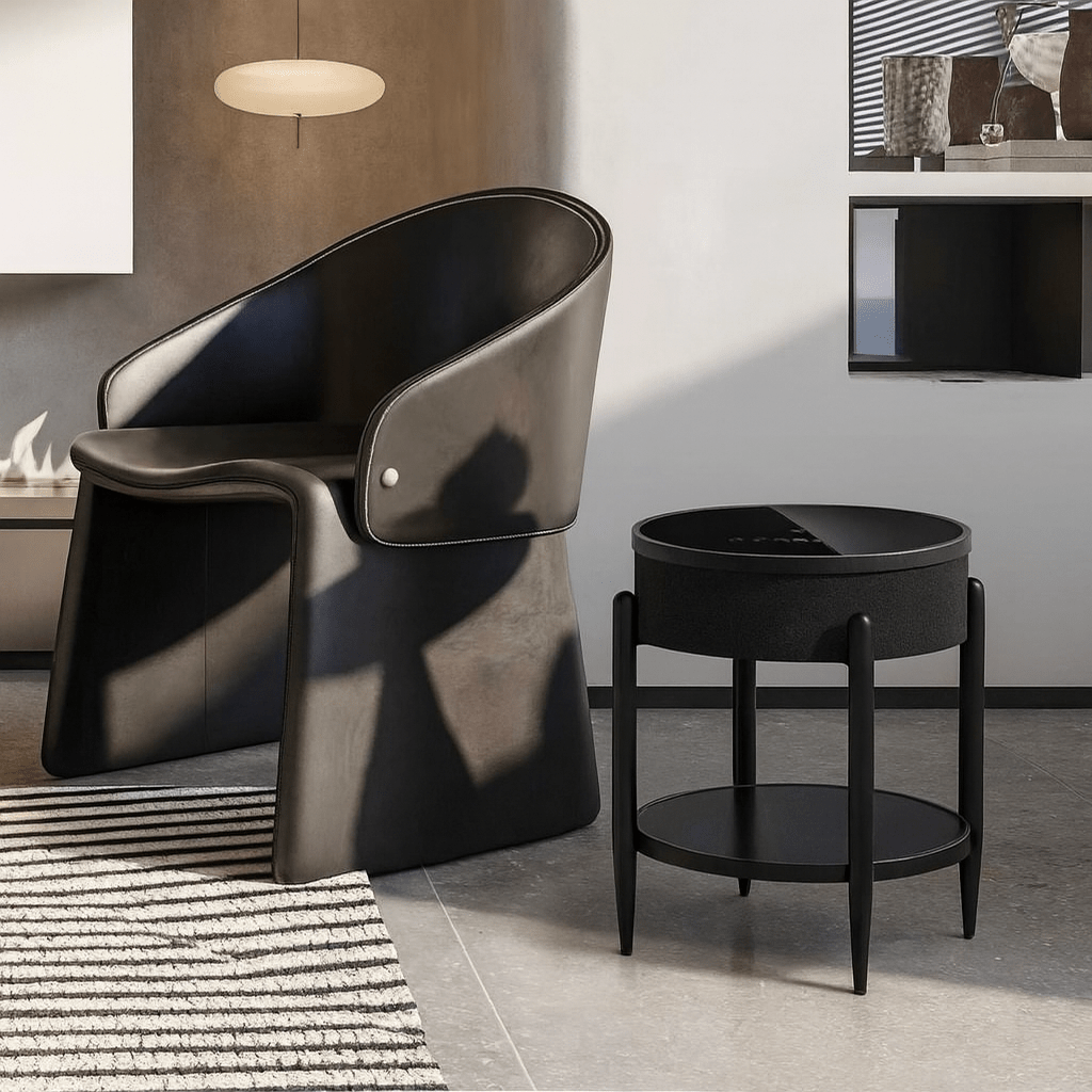 Smart Round Side Table with Bluetooth Speaker, Wireless Charging & RGB LED (QMS - 7) - SHAGHAF HOME