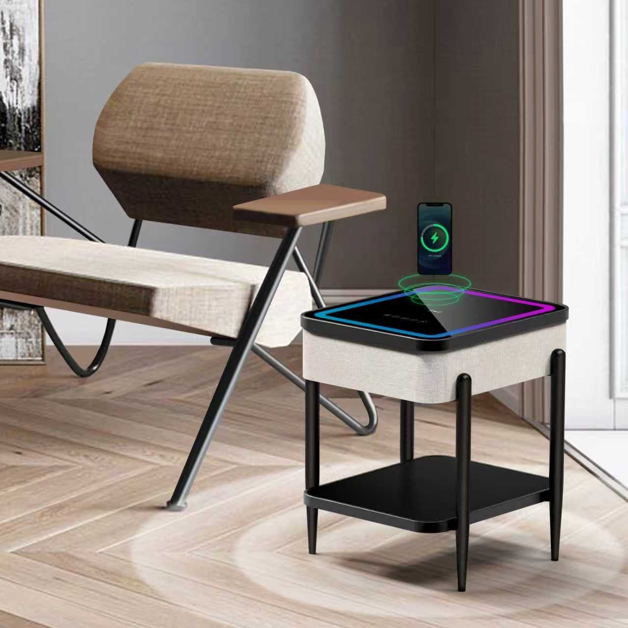 Smart Side Table with Bluetooth Speaker, Wireless Charging & RGB LED Light - SHAGHAF HOME