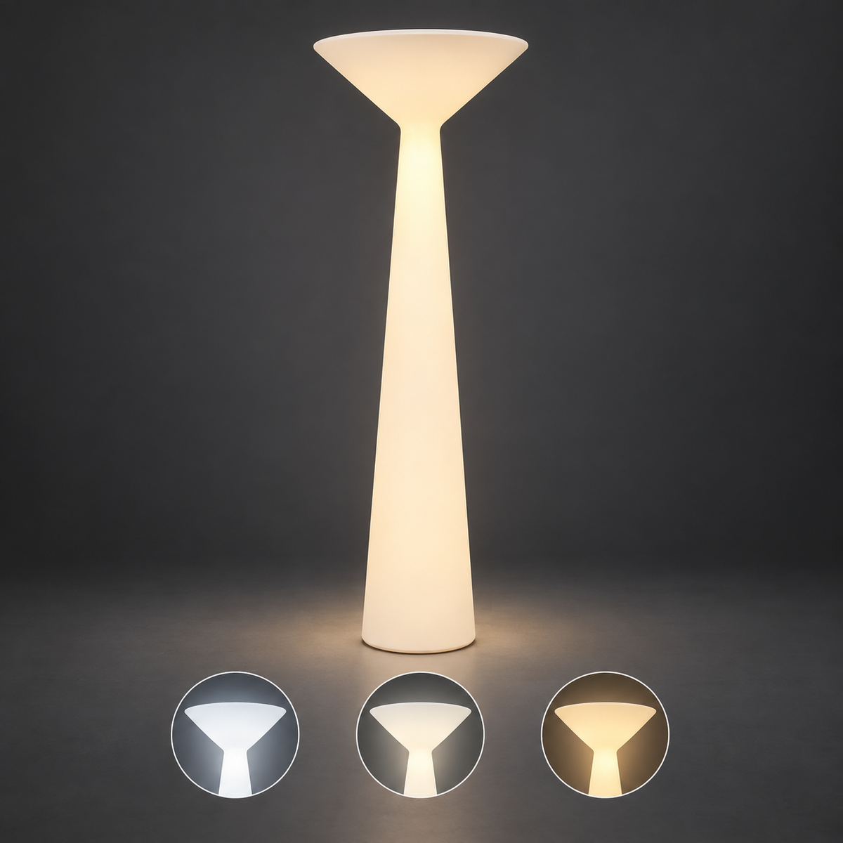 Solara rechargeable outdoor floor lamp with three selectable light colours