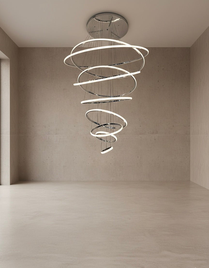 Spiral Halo LED High - Ceiling silvee Chandelier – 3 - Color Light - SHAGHAF HOME