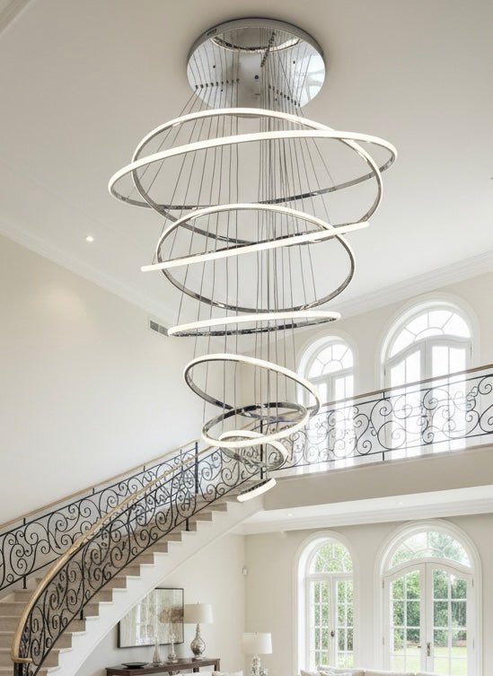 Spiral Halo LED High - Ceiling silvee Chandelier – 3 - Color Light - SHAGHAF HOME